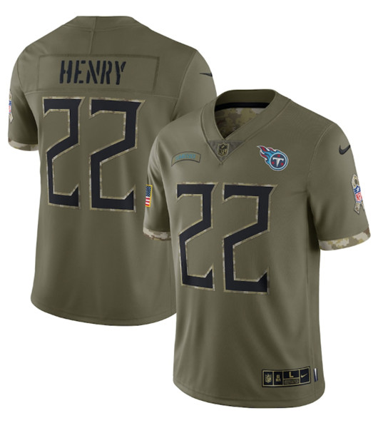 Men's Tennessee Titans #22 Derrick Henry 2022 Olive Salute To Service Limited Stitched Jersey